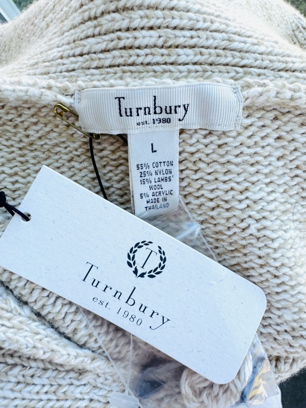 Turnbury Shawl Collar Knit Cardigan Oatmeal Size Large NWT - Picture 7 of 8